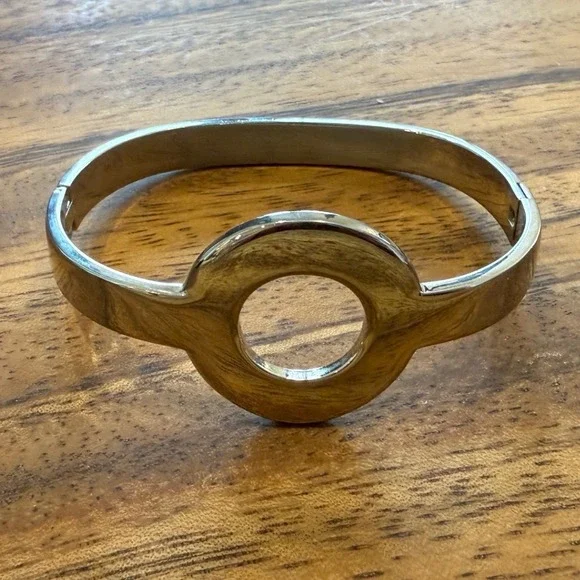 Modernist Circle Bangle Bracelet Silver Tone Minimalist Geometric Hinged - Picture 1 of 5